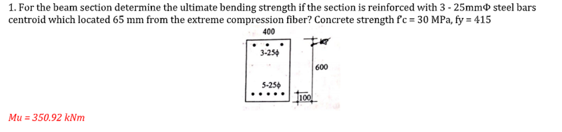 For the beam section determine the ultimate