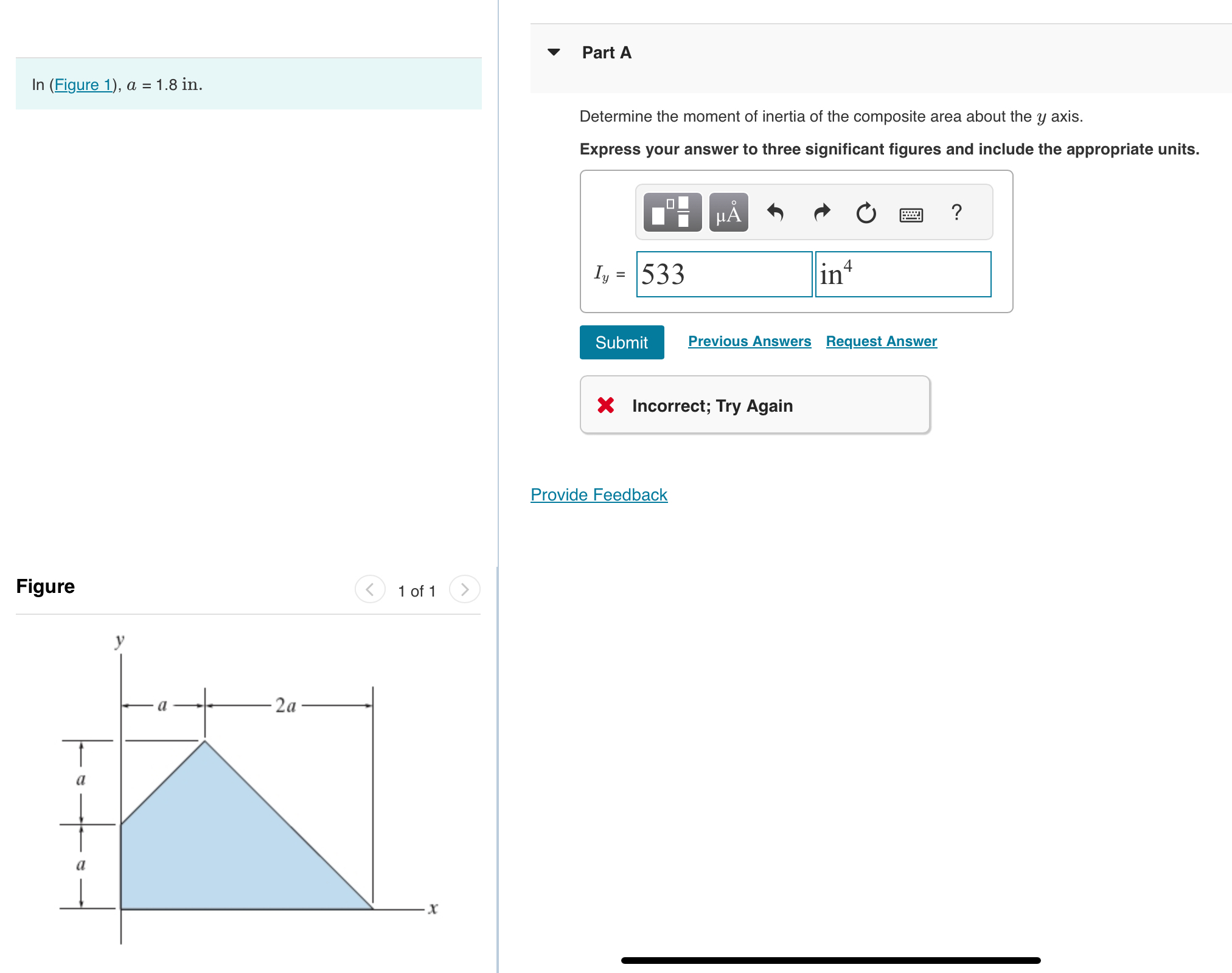 Part A In ( Figure 1 ) , a = 1 . 8 i n .
