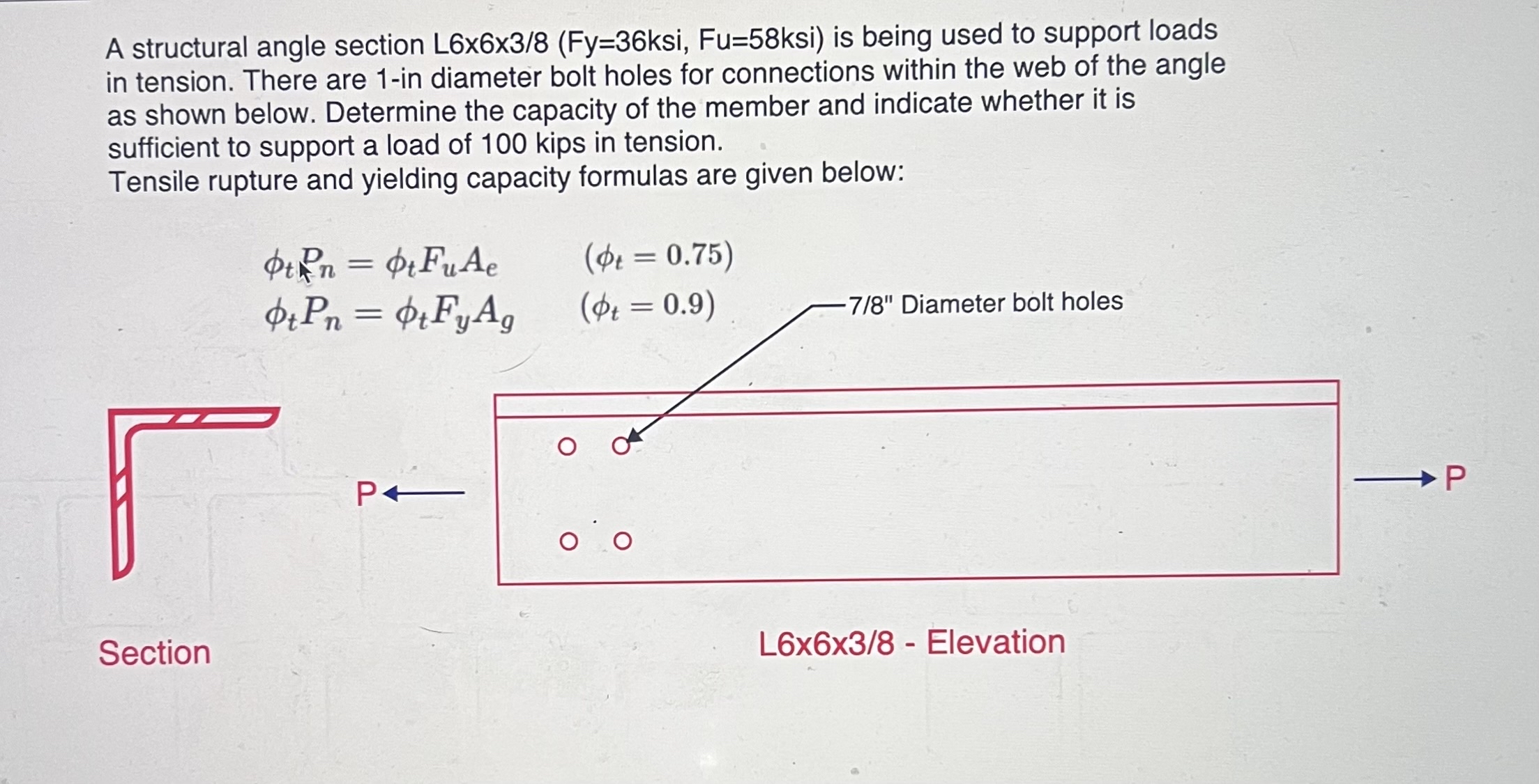 A structural angle section L 6 x 6 3 8 ( F y = 3
