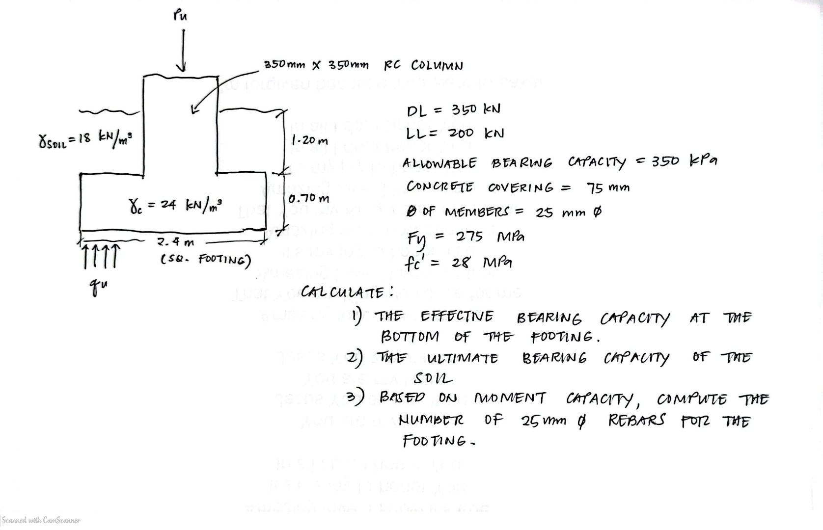 Given 3 5 0 mm x 3 5 0 mm RC COLUMN D L = 3 5 0 k