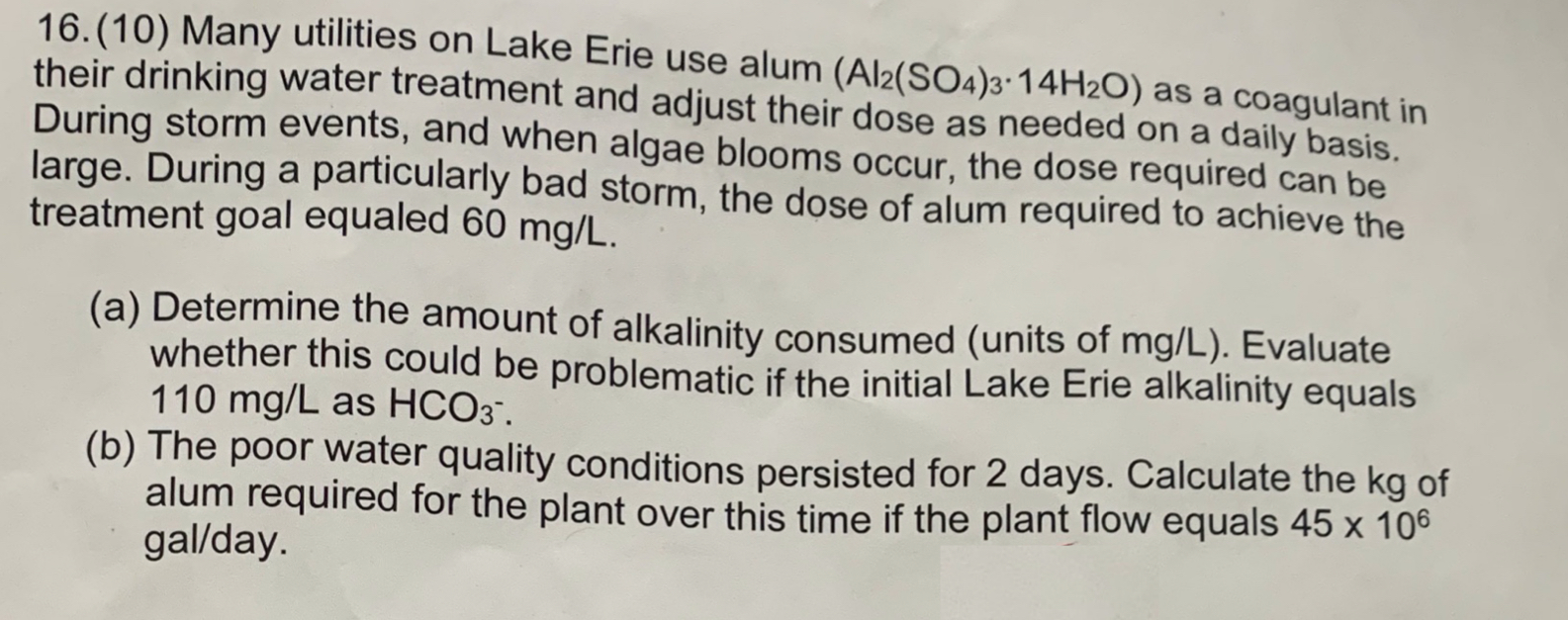 ( 1 0 ) Many utilities on Lake Erie use alum ( A