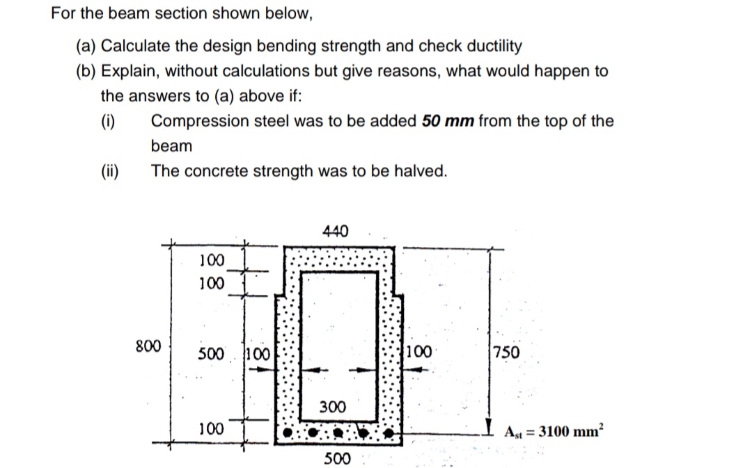 For the beam section shown below, ( a ) Calculate
