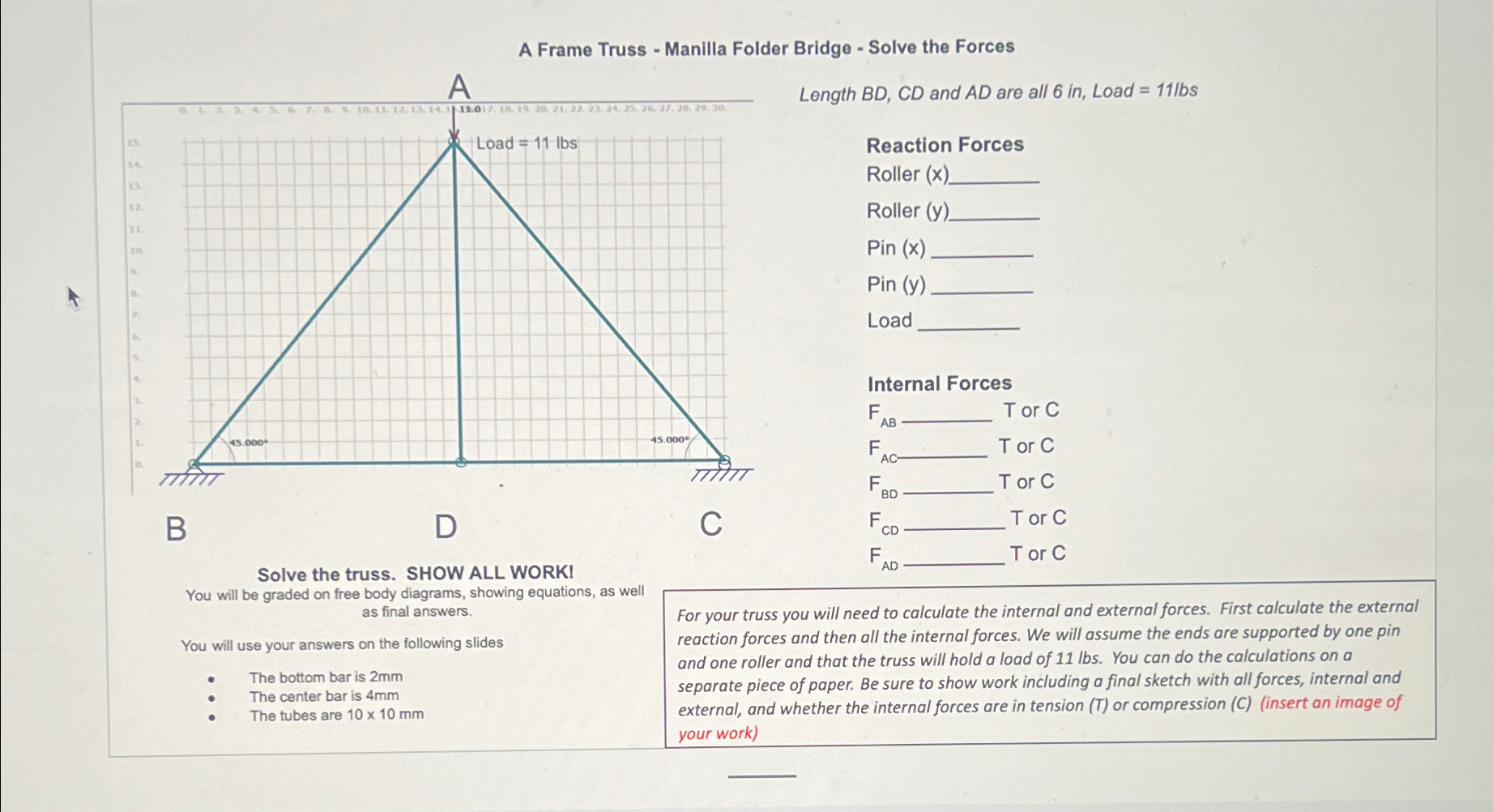 A Frame Truss - Manilla Folder Bridge - Solve the