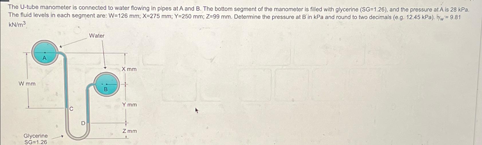 The U - tube manometer is connected to water