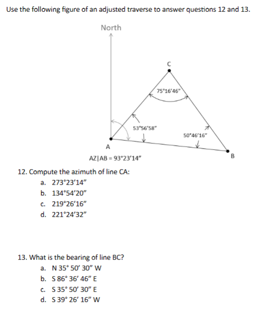 Use the following figure of an adjusted traverse