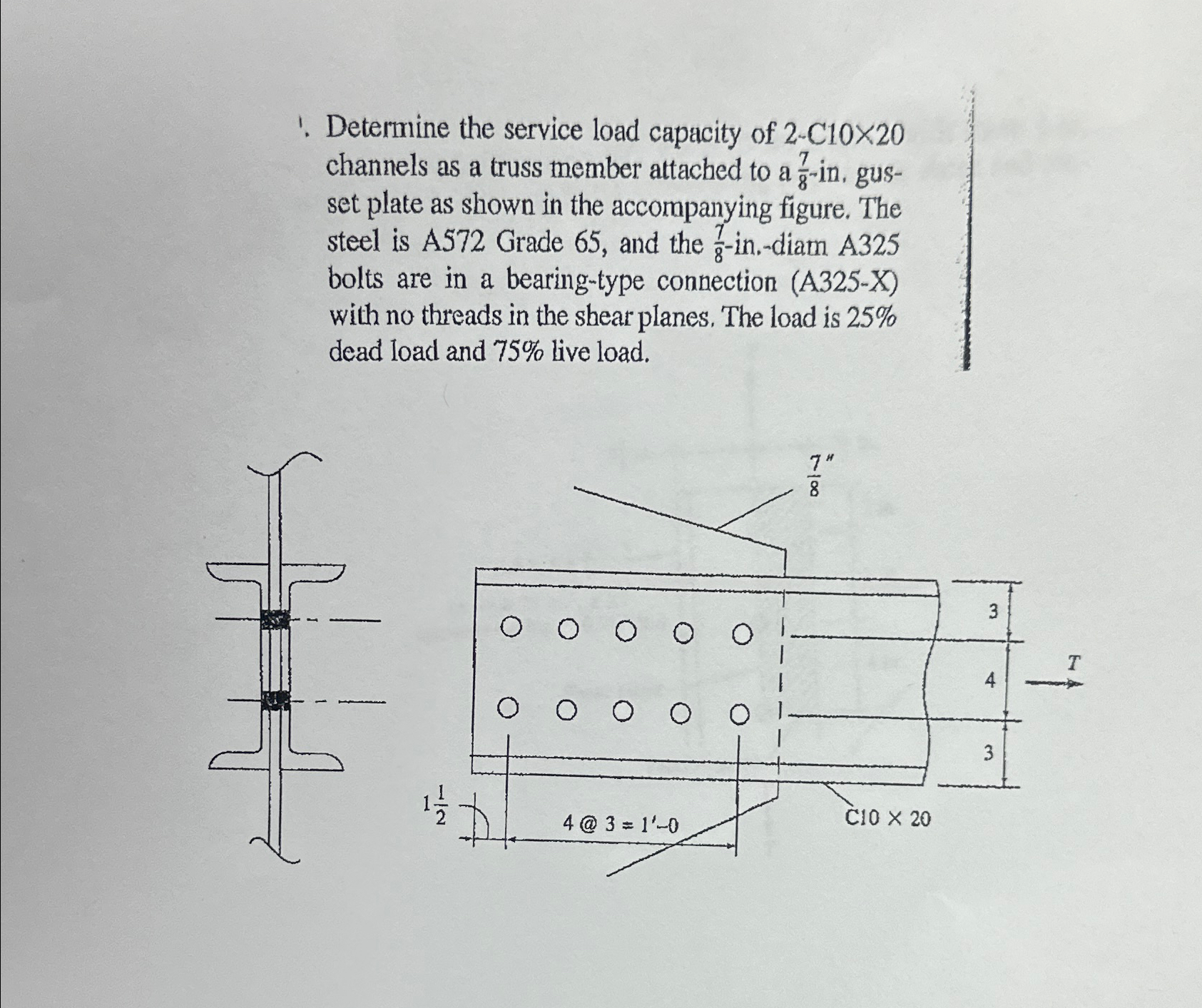 Determine the service load capacity of 2 - C 1 0