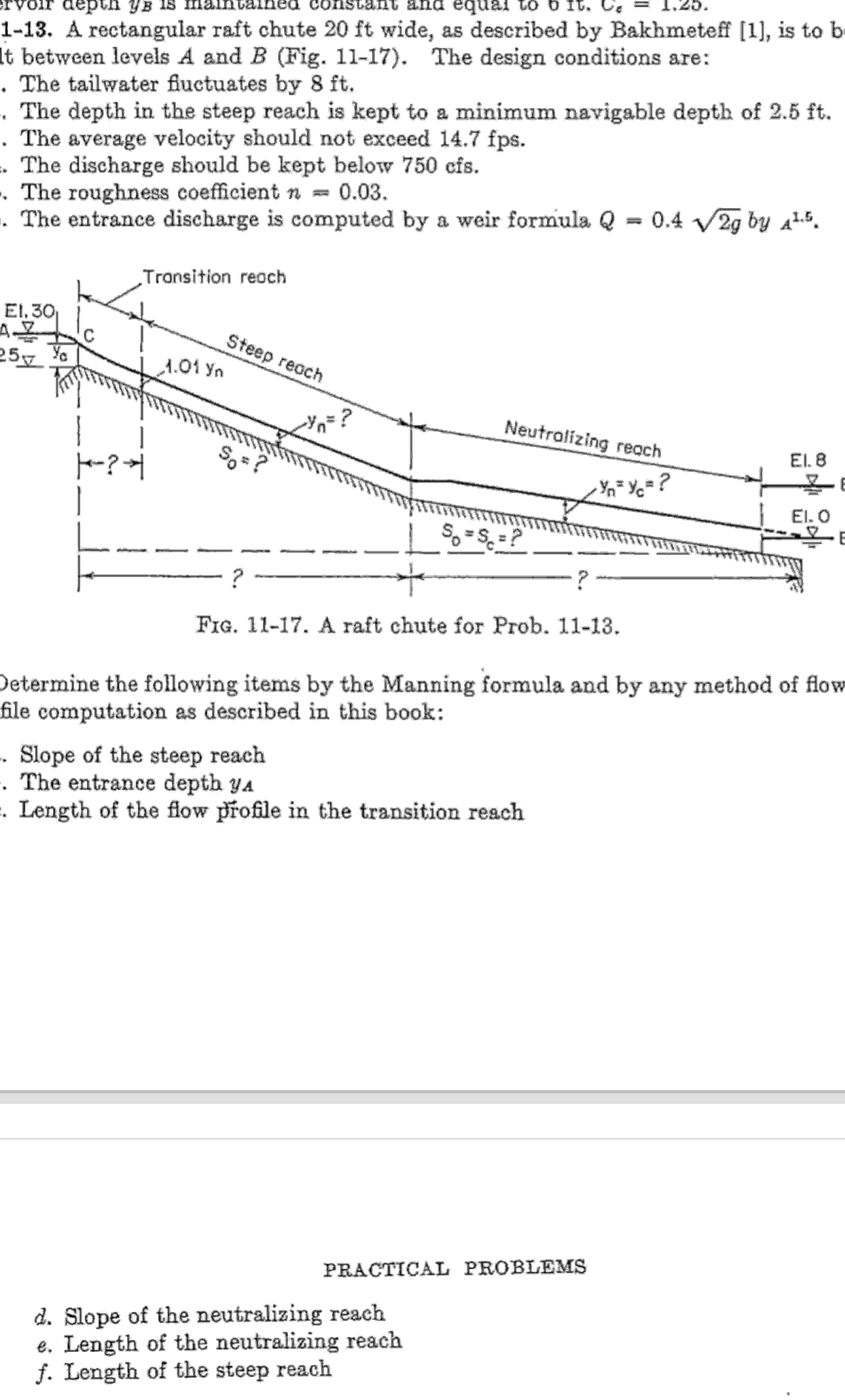 1 - 1 3 . A rectangular raft chute 2 0 f t wide,