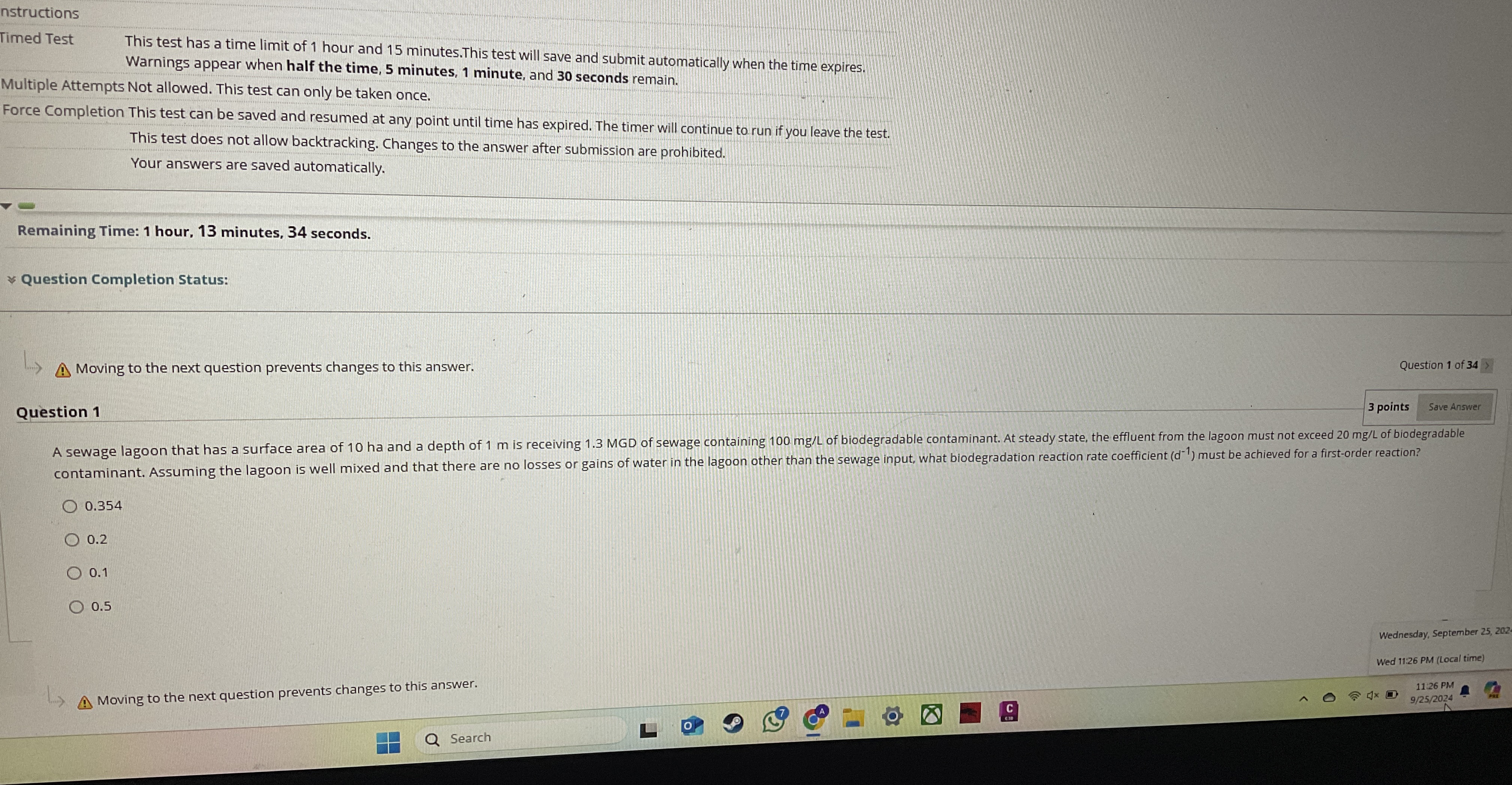 A sewage lagoon that has a surface of 1 0 ha and