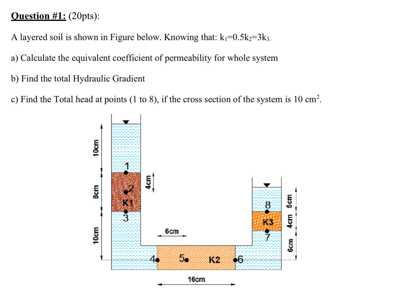 Question # 1 : ( 2 0 pts ) : A layered soil is