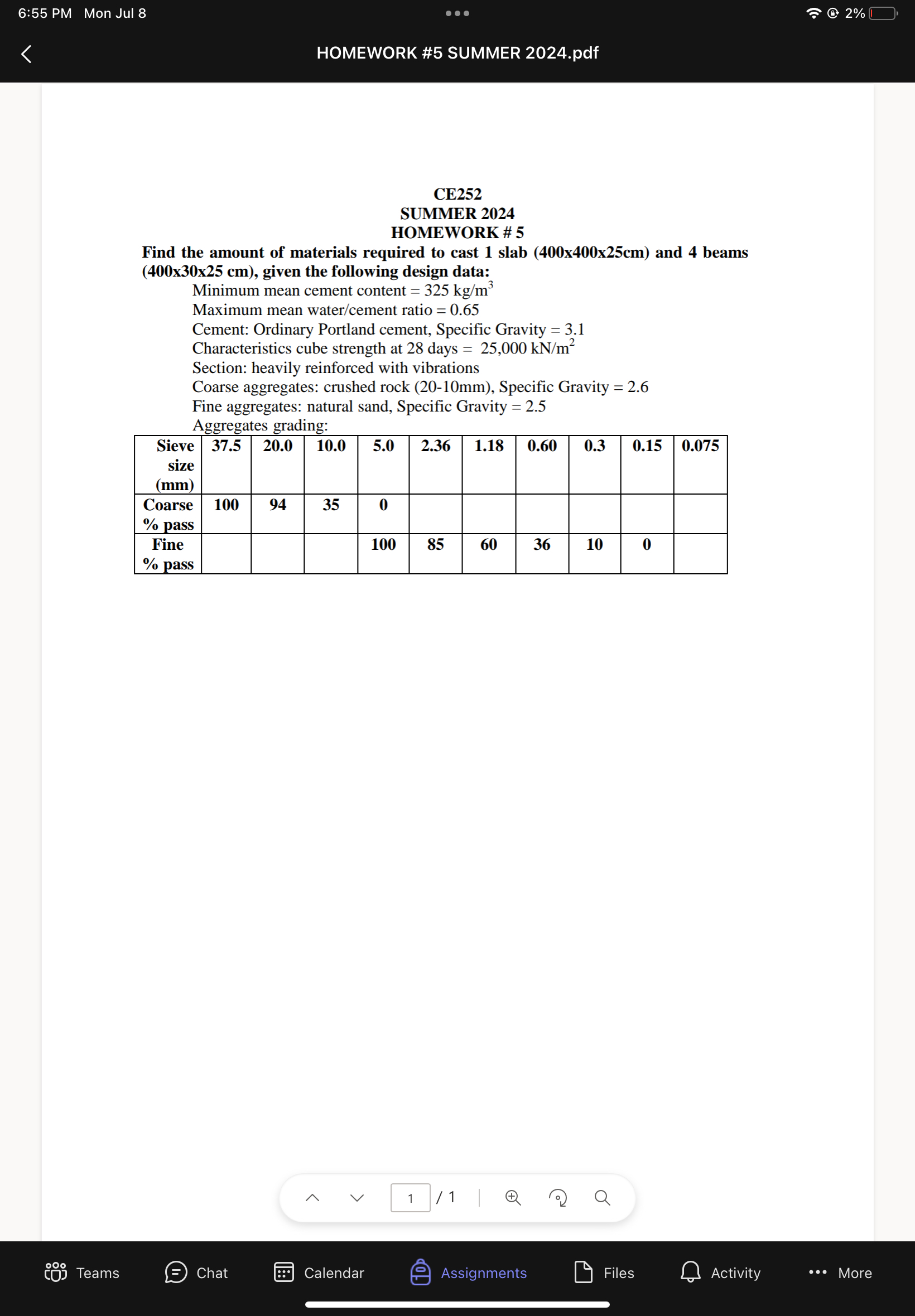6 : 5 5 PM Mon Jul 8 2 % HOMEWORK # 5 SUMMER 2 0