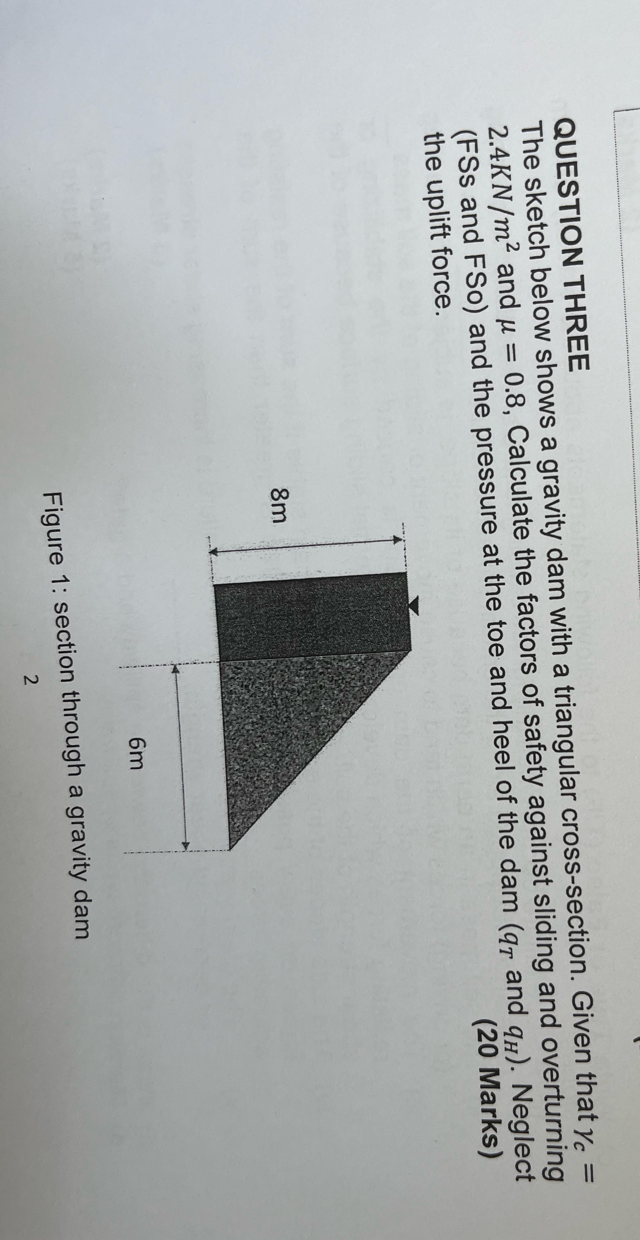QUESTION THREE The sketch below shows a gravity