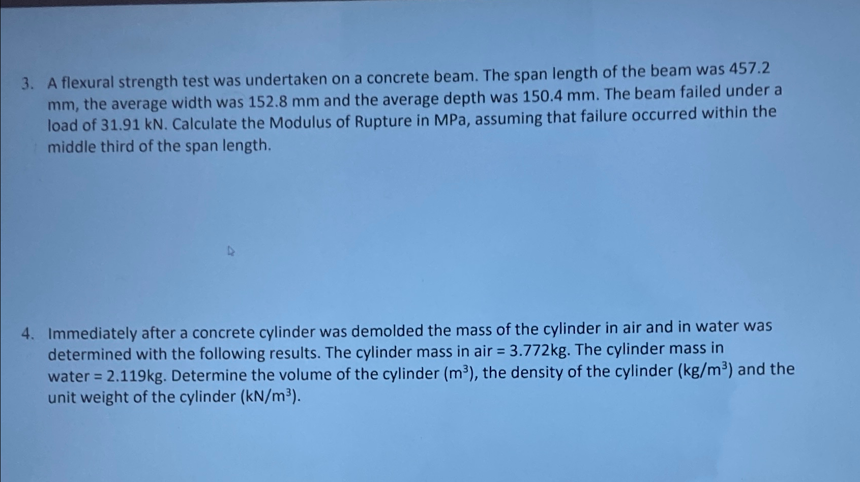 A flexural strength test was undertaken on a