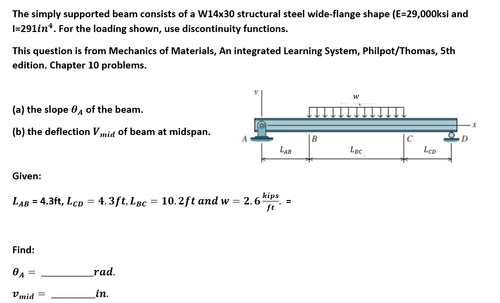The simply supported beam consists of a W 1 4 x 3