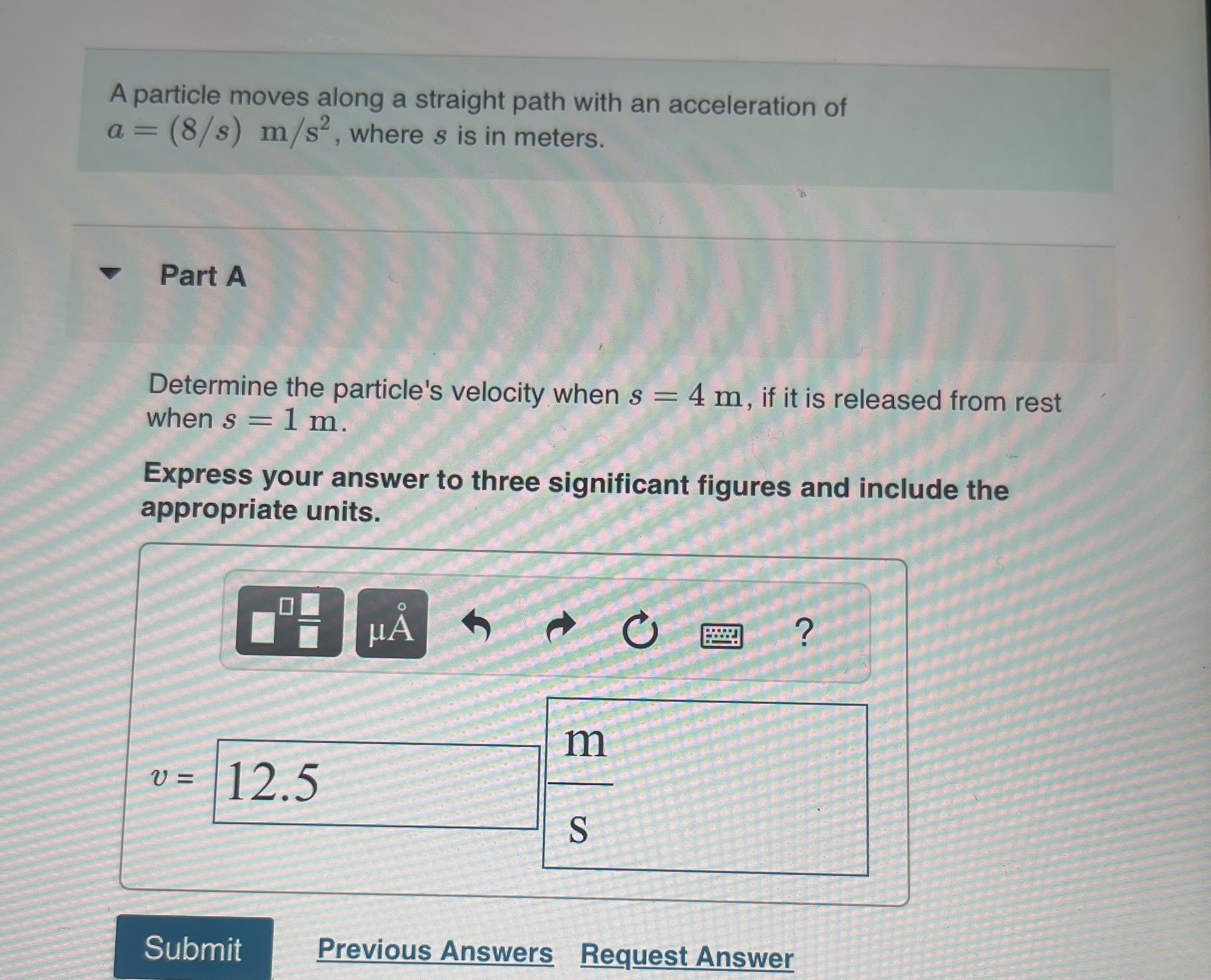 A particle moves along a straight path with an