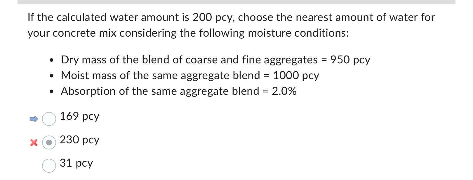 If the calculated water amount is 2 0 0 p c y ,
