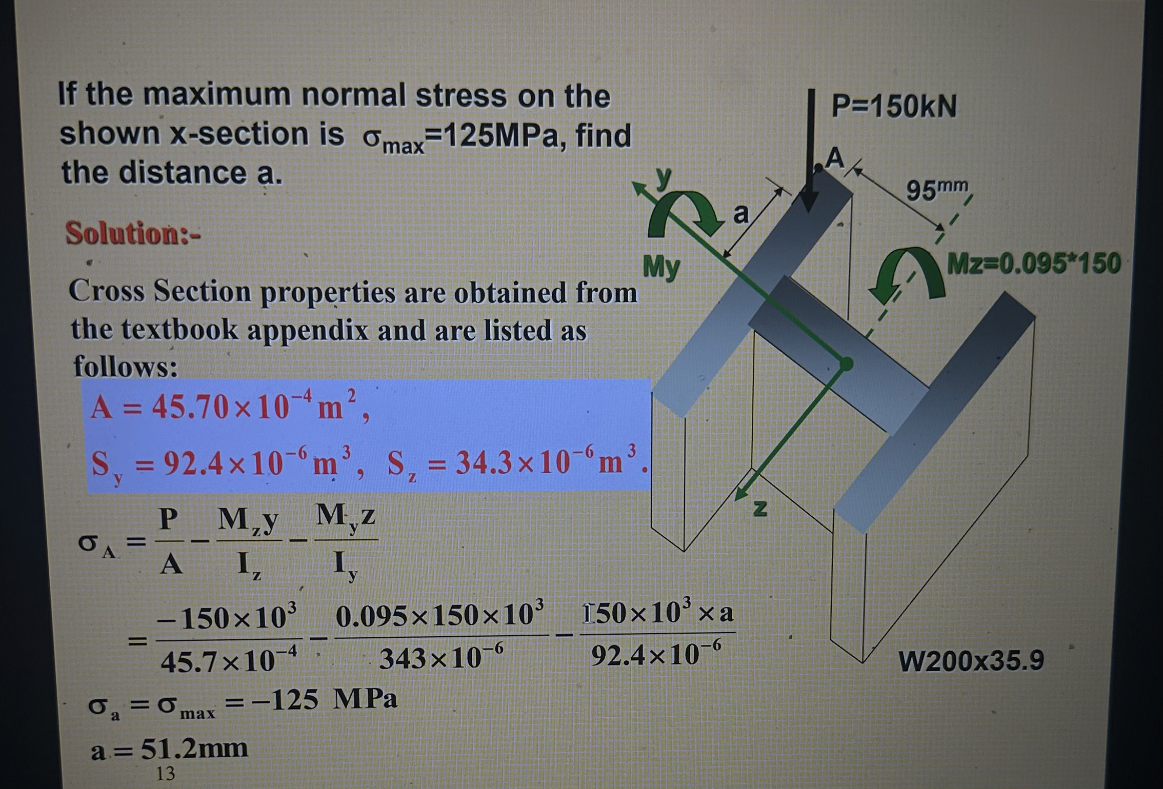 If the maximum normal stress on the shown x -