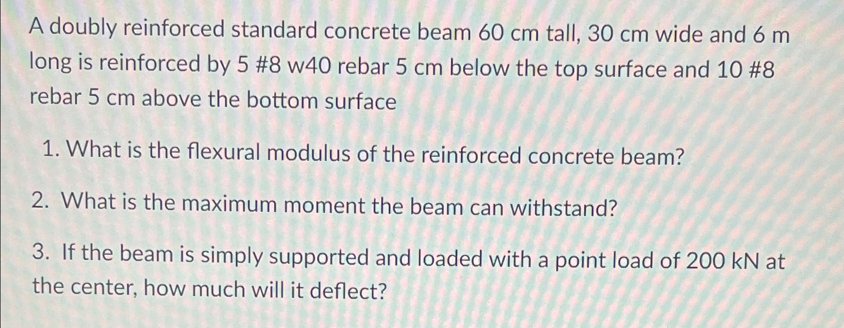 A doubly reinforced standard concrete beam 6 0 c