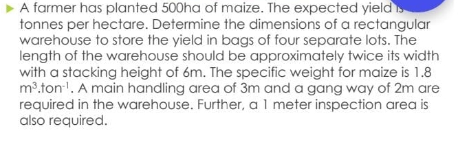A farmer has planted 5 0 0 ha of maize. The
