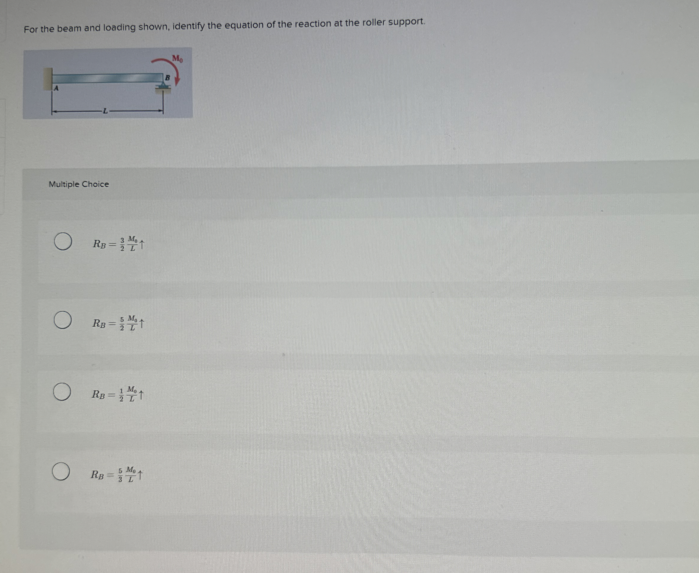 For the beam and loading shown, identify the