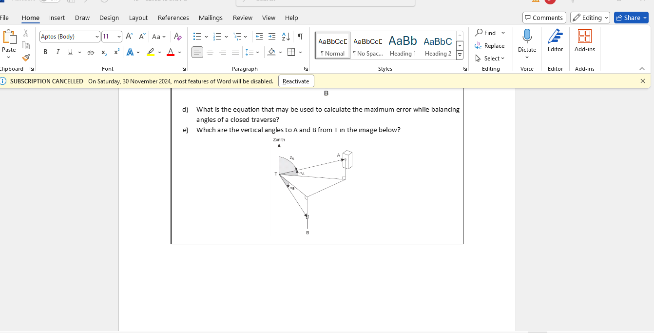 e ) Which are the vertical angles to A and B from