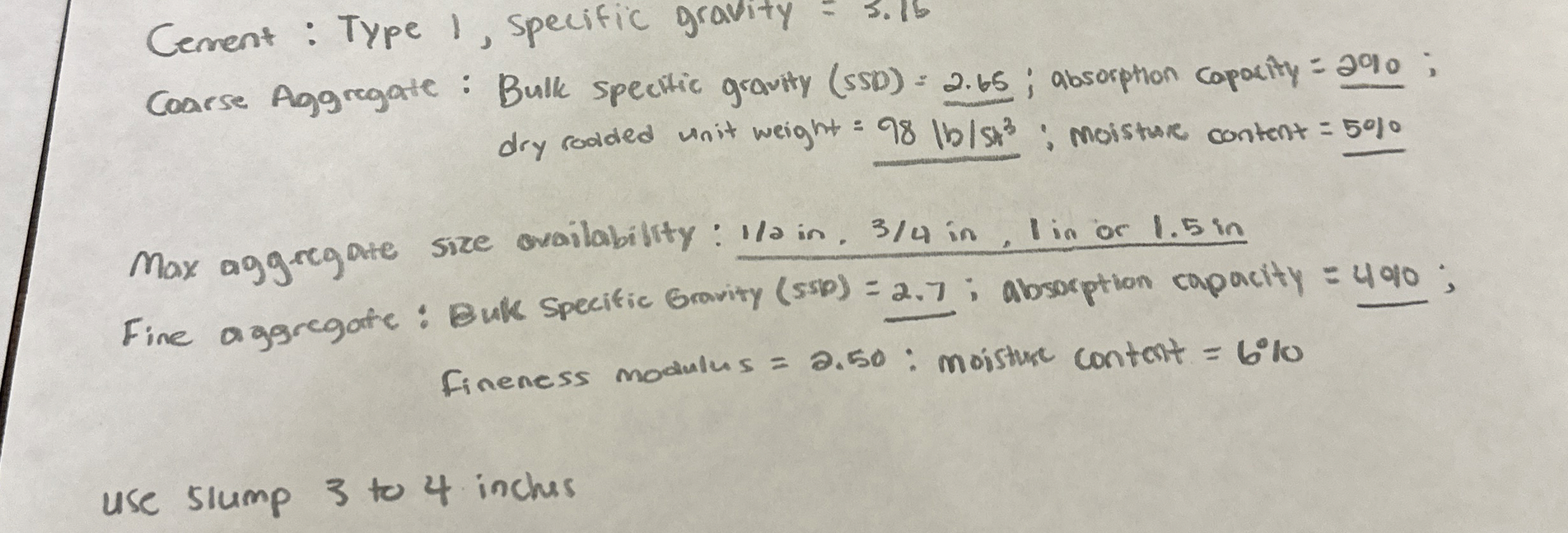Cement : Type 1 , specific gravity = 3 . 1 6