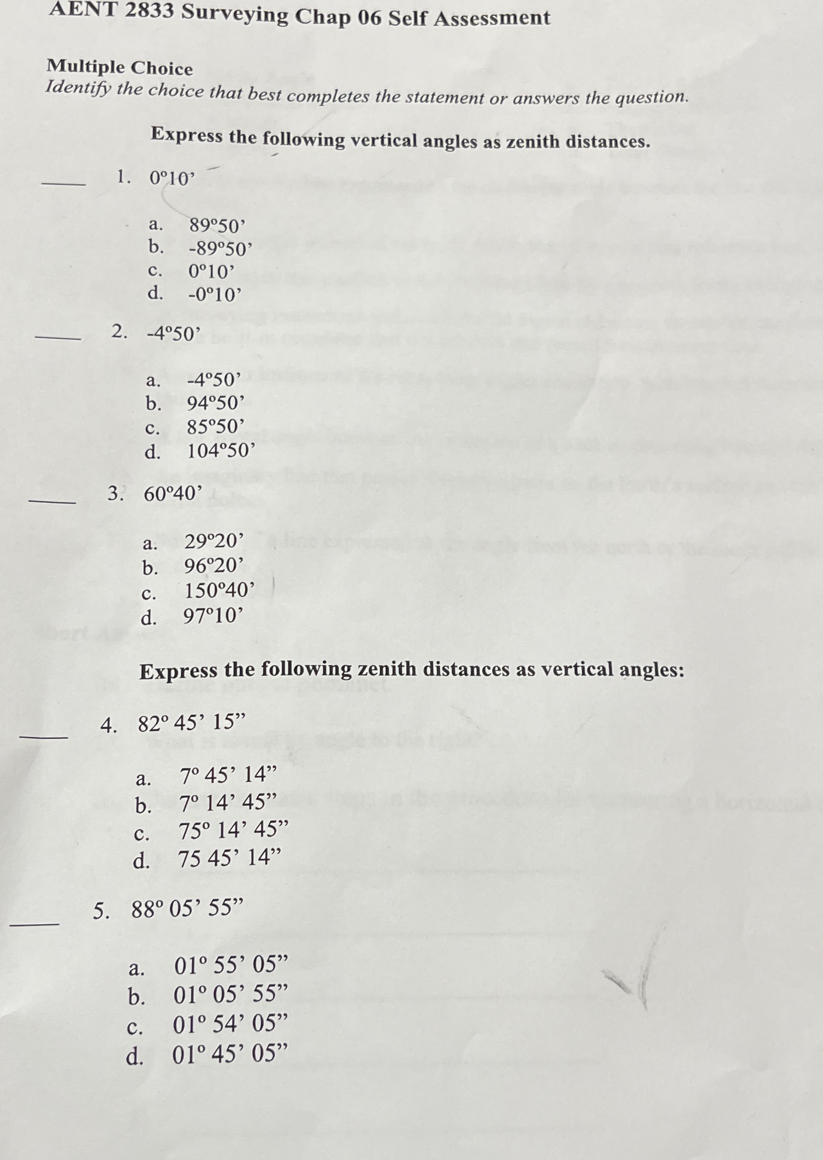 AENT 2 8 3 3 Surveying Chap 0 6 Self Assessment