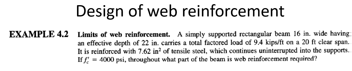 Design of web reinforcement EXAMPLE 4 . 2 Limits