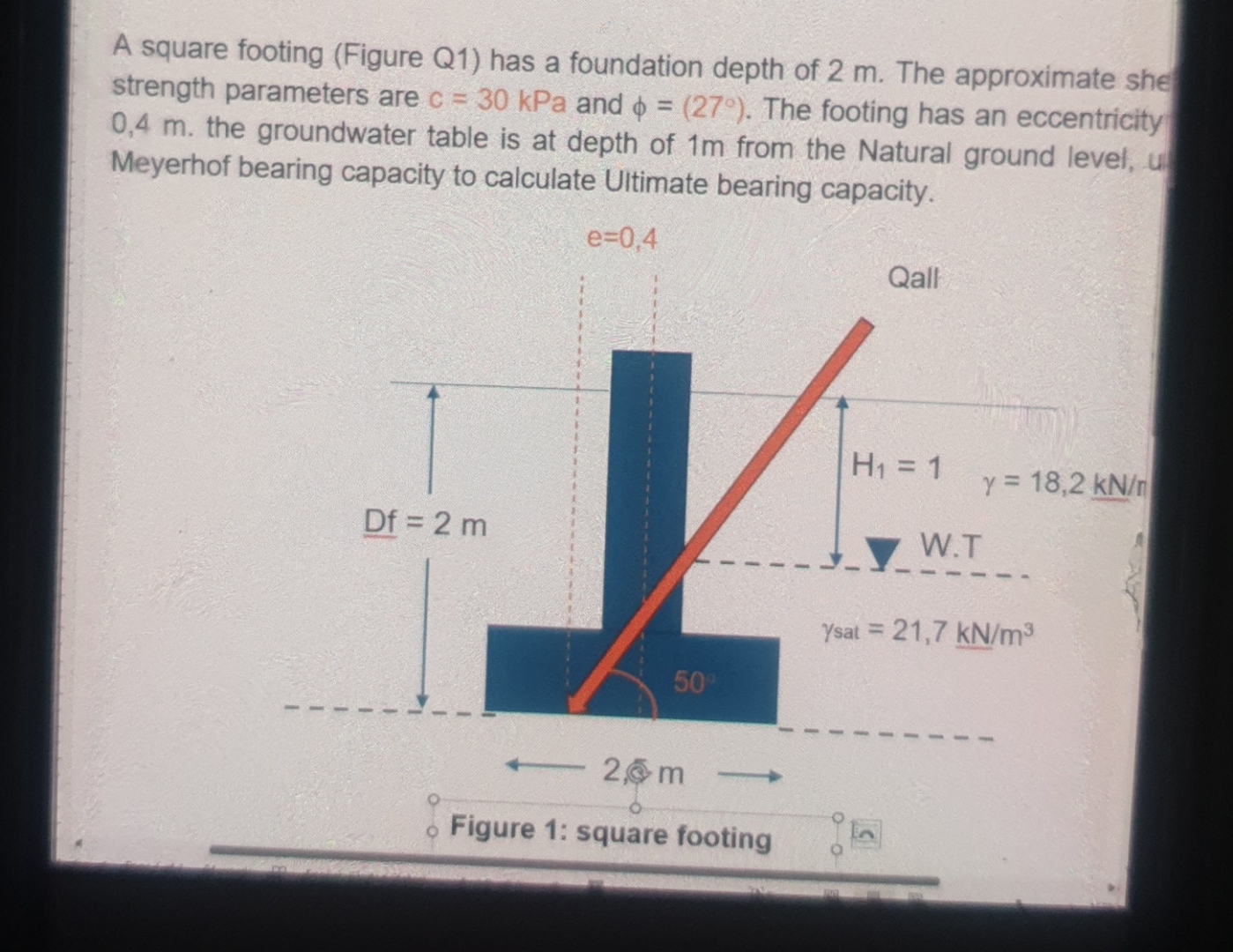 A square footing ( Figure Q 1 ) has a foundation