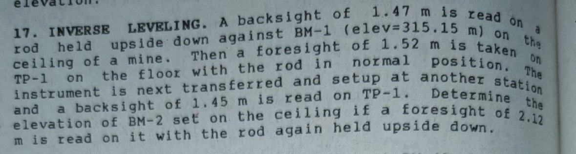 INVERSE LEVELING. A backsight of 1 . 4 7 m is