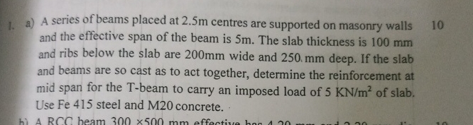 a ) A series of beams placed at 2 . 5 m centres