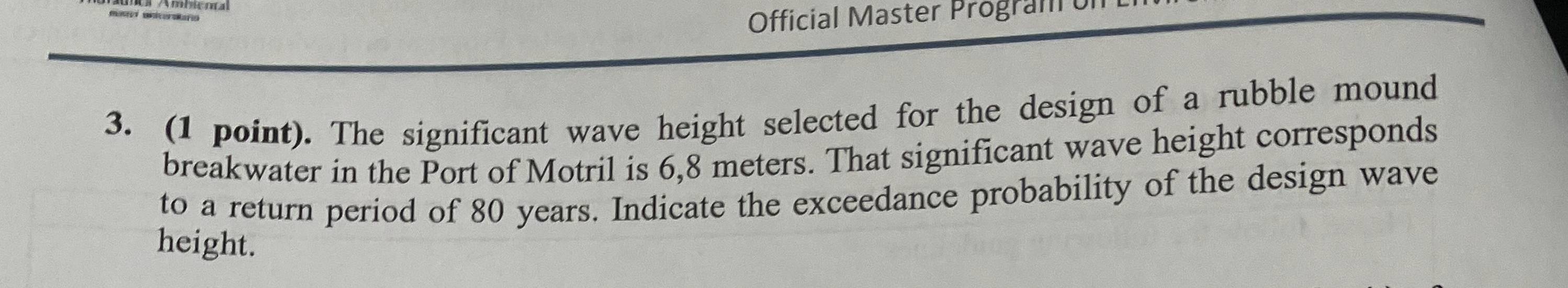 ( 1 point ) . The significant wave height