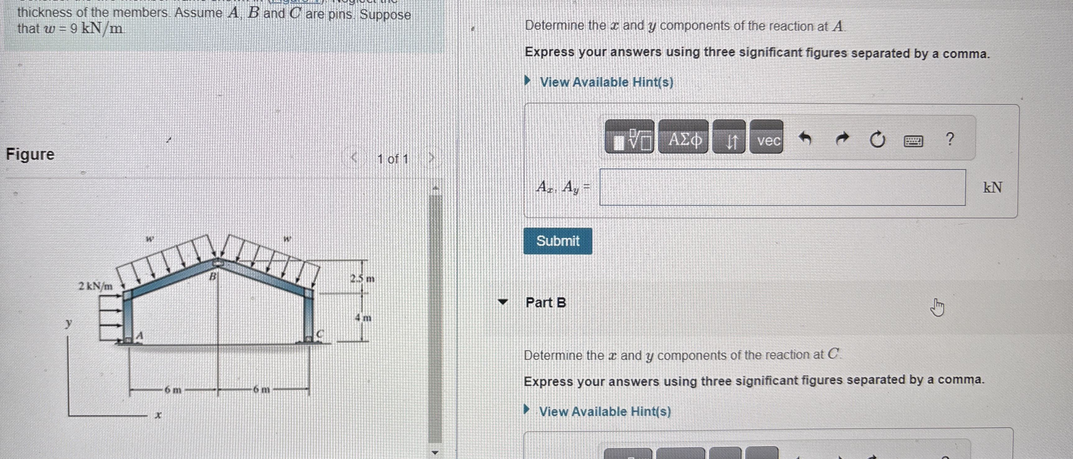 thickness of the members. Assume A , B and C are