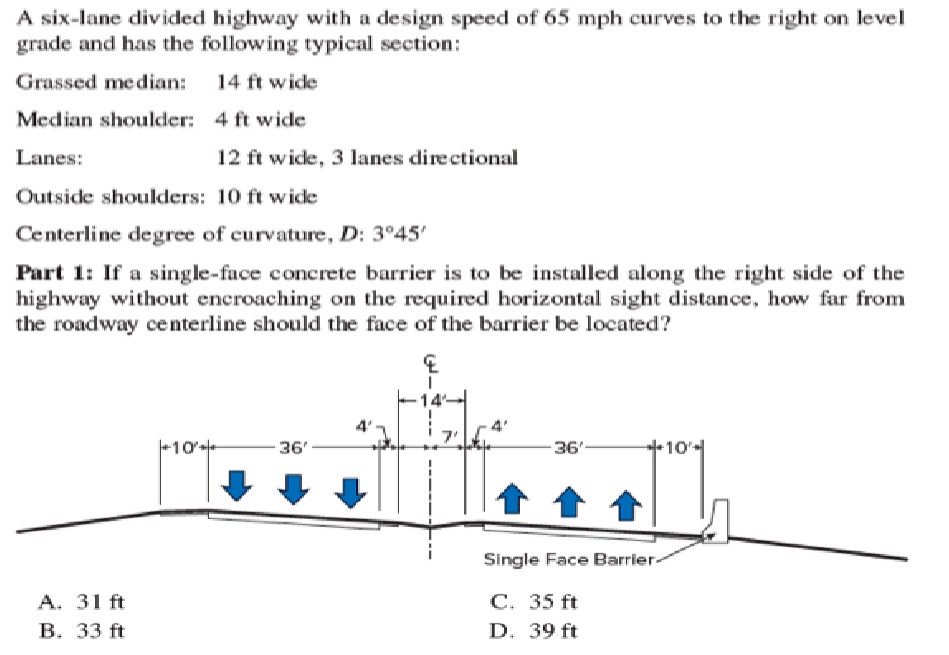 A six - lane divided highway with a design speed