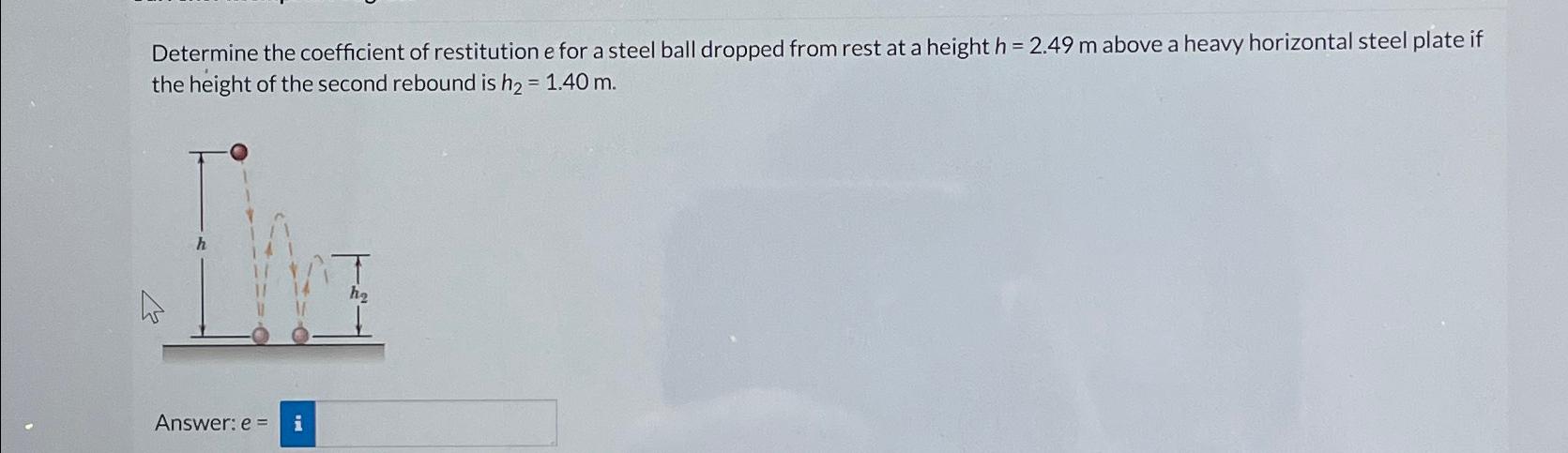 Determine the coefficient of restitution e for a