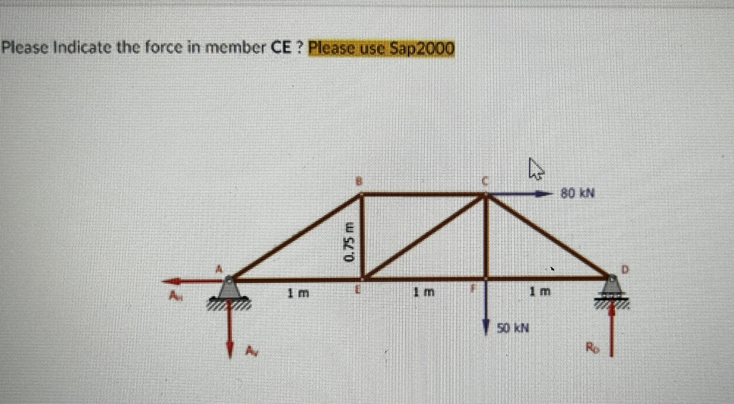 Please Indicate the force in member CE ? Please
