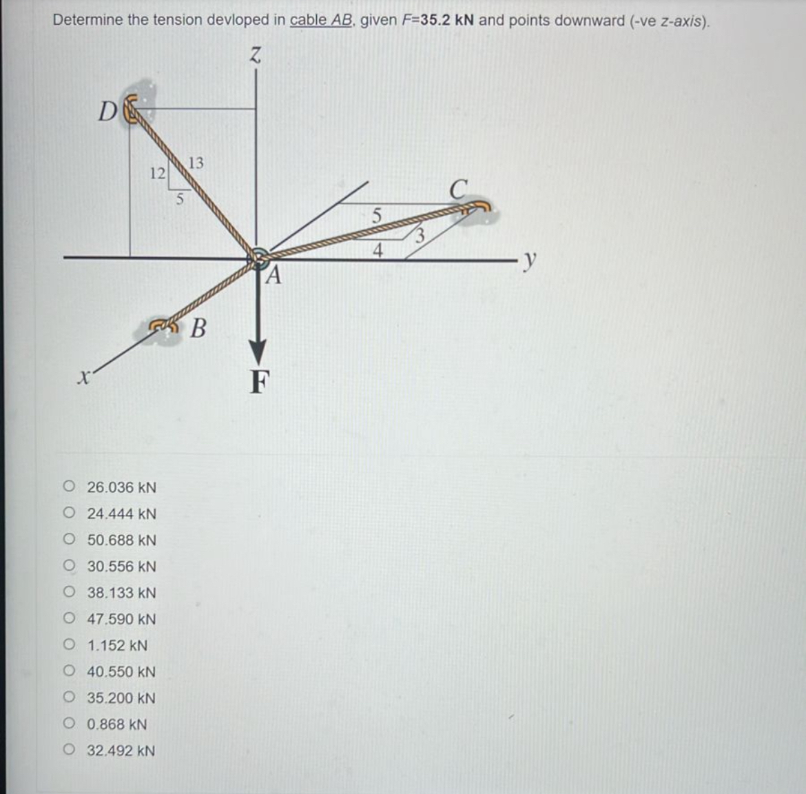 Determine the tension devloped in cable A B ,