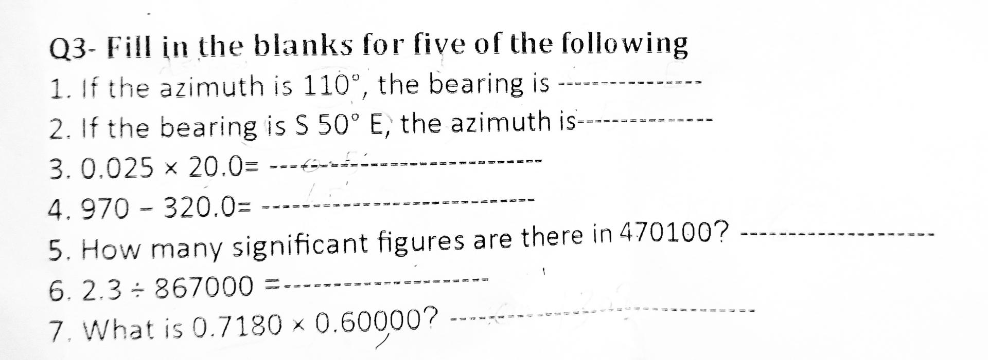 Q 3 - Fill in the blanks for five of the