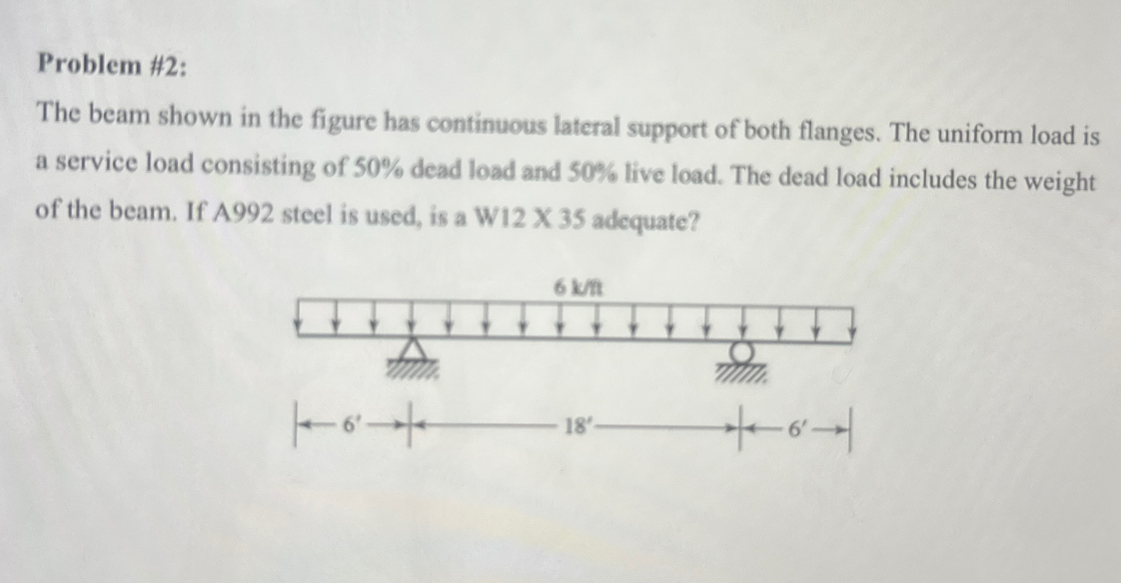 Problem # 2 : The beam shown in the figure has
