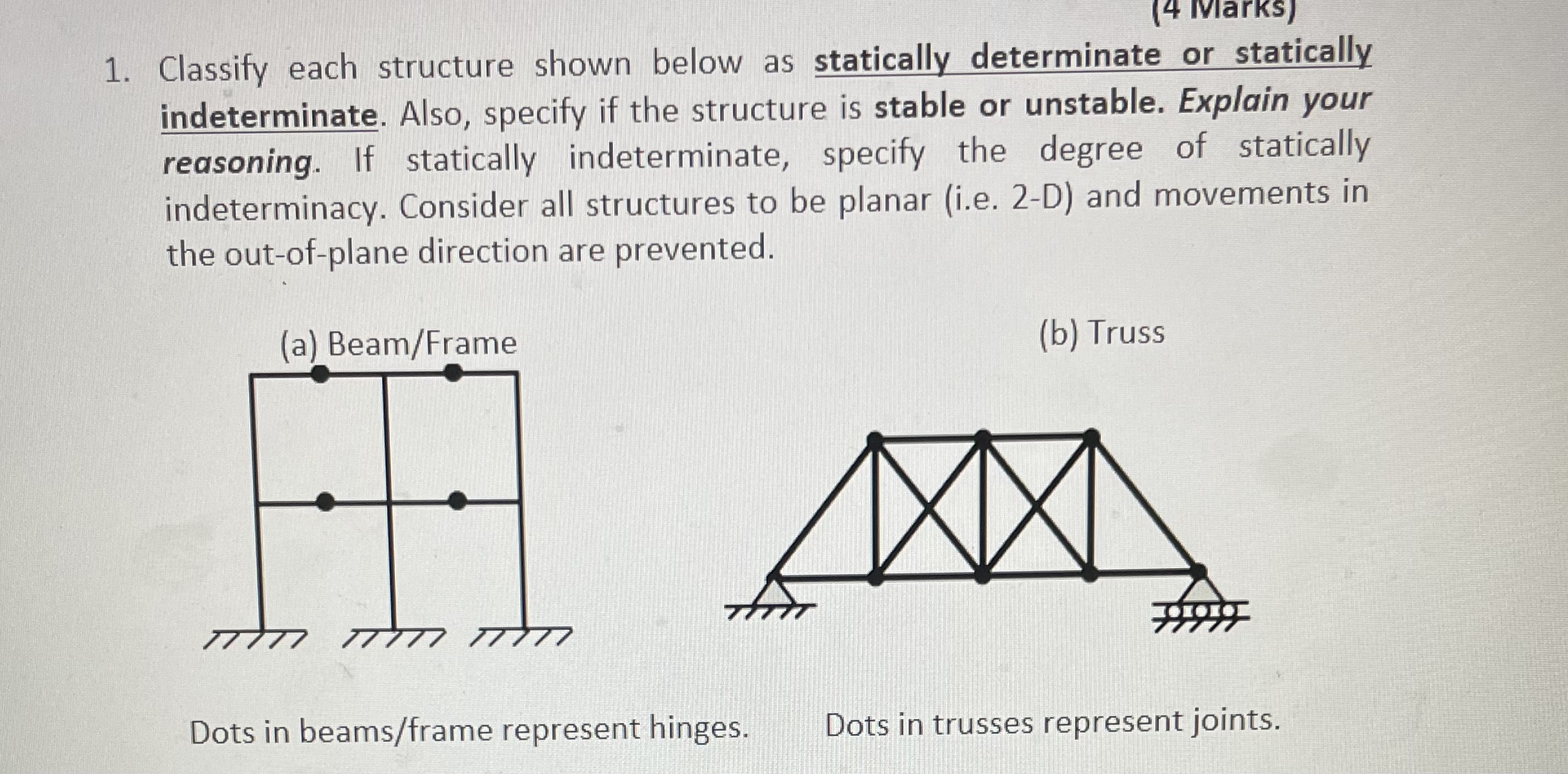 Classify each structure shown below as statically