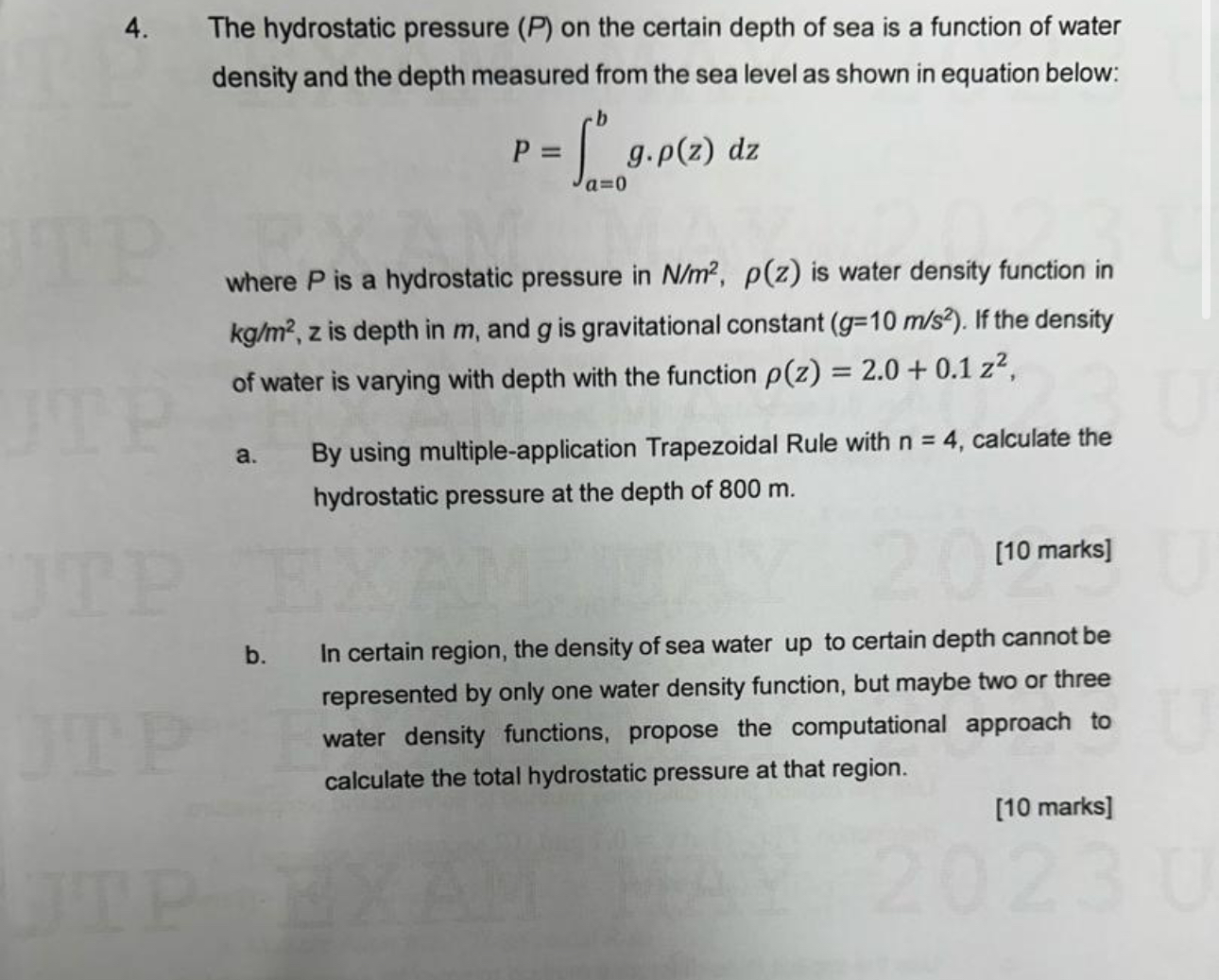 The hydrostatic pressure ( P ) on the certain
