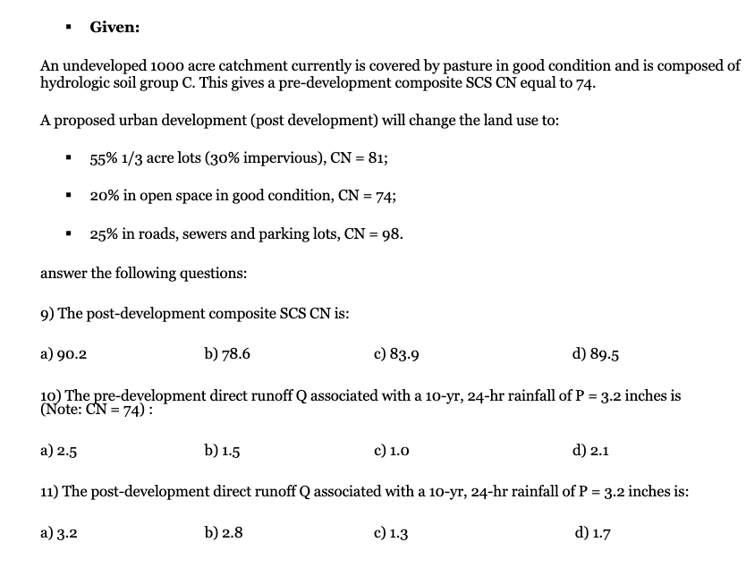 Given: An undeveloped 1 0 0 0 acre catchment