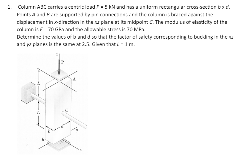 Column ABC carries a centric load P = 5 k N and