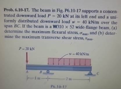Prob. 6 . 1 0 - 1 7 . The beam in Fig. P 6 . 1 0