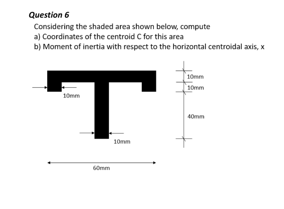 Considering the shaded area shown below, compute
