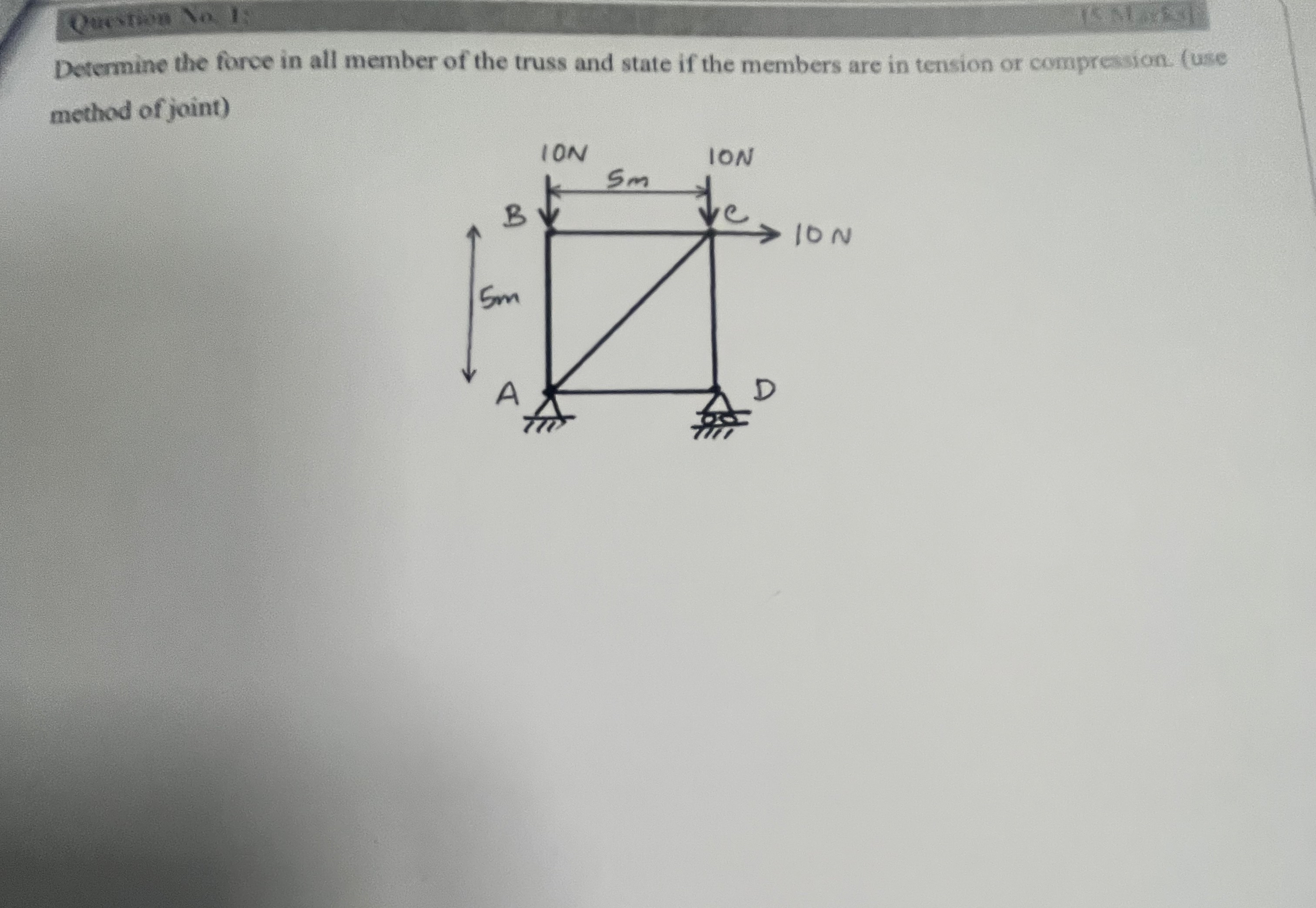 Purchine Determine the force in all member of the