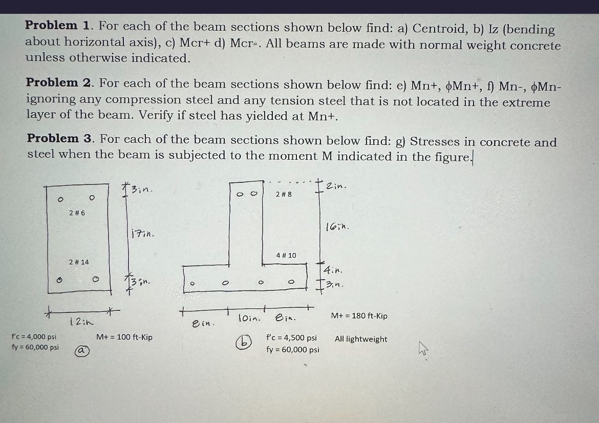 Problem 1 . For each of the beam sections shown
