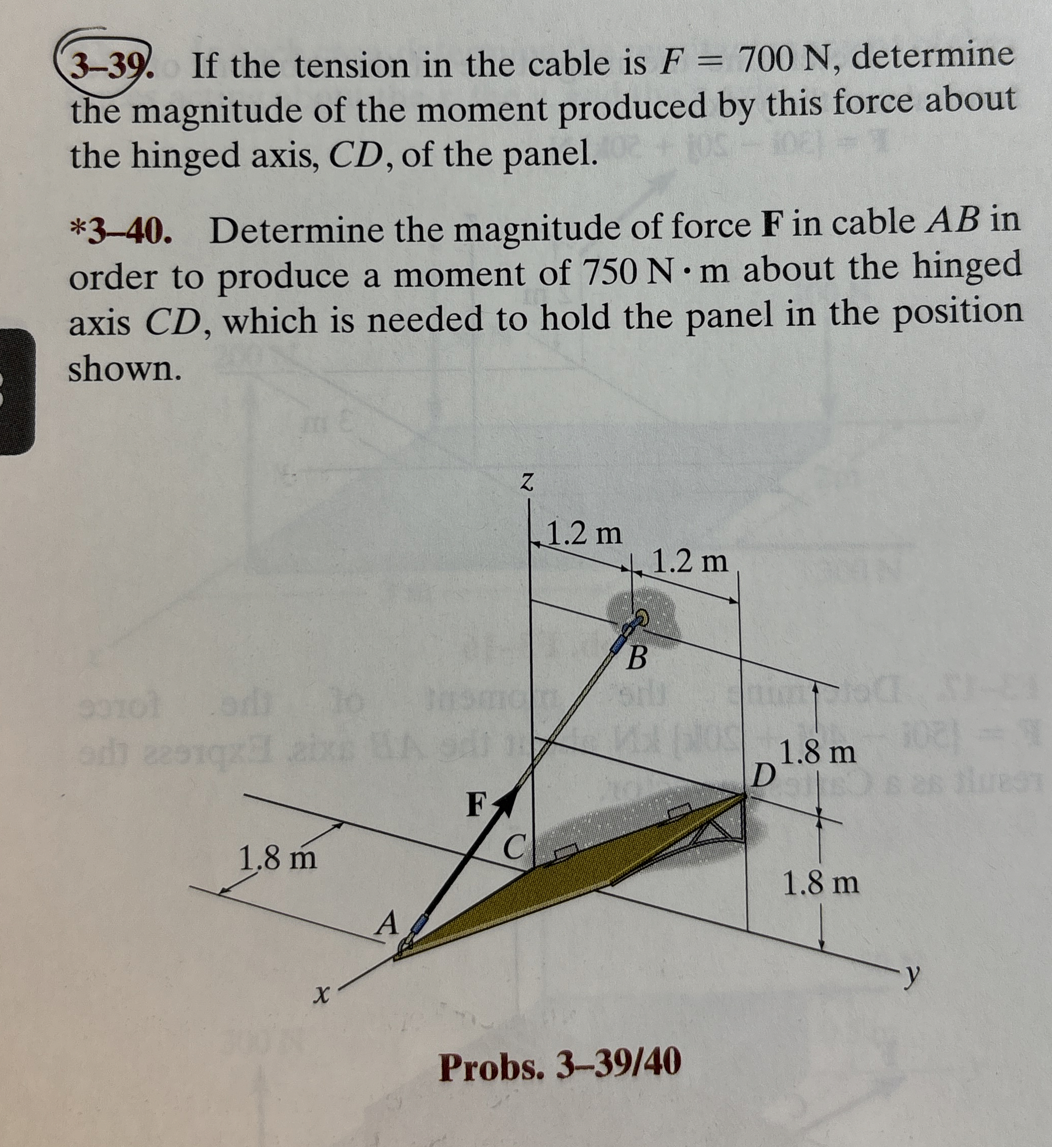 3 - 3 9 . If the tension in the cable is F = 7 0