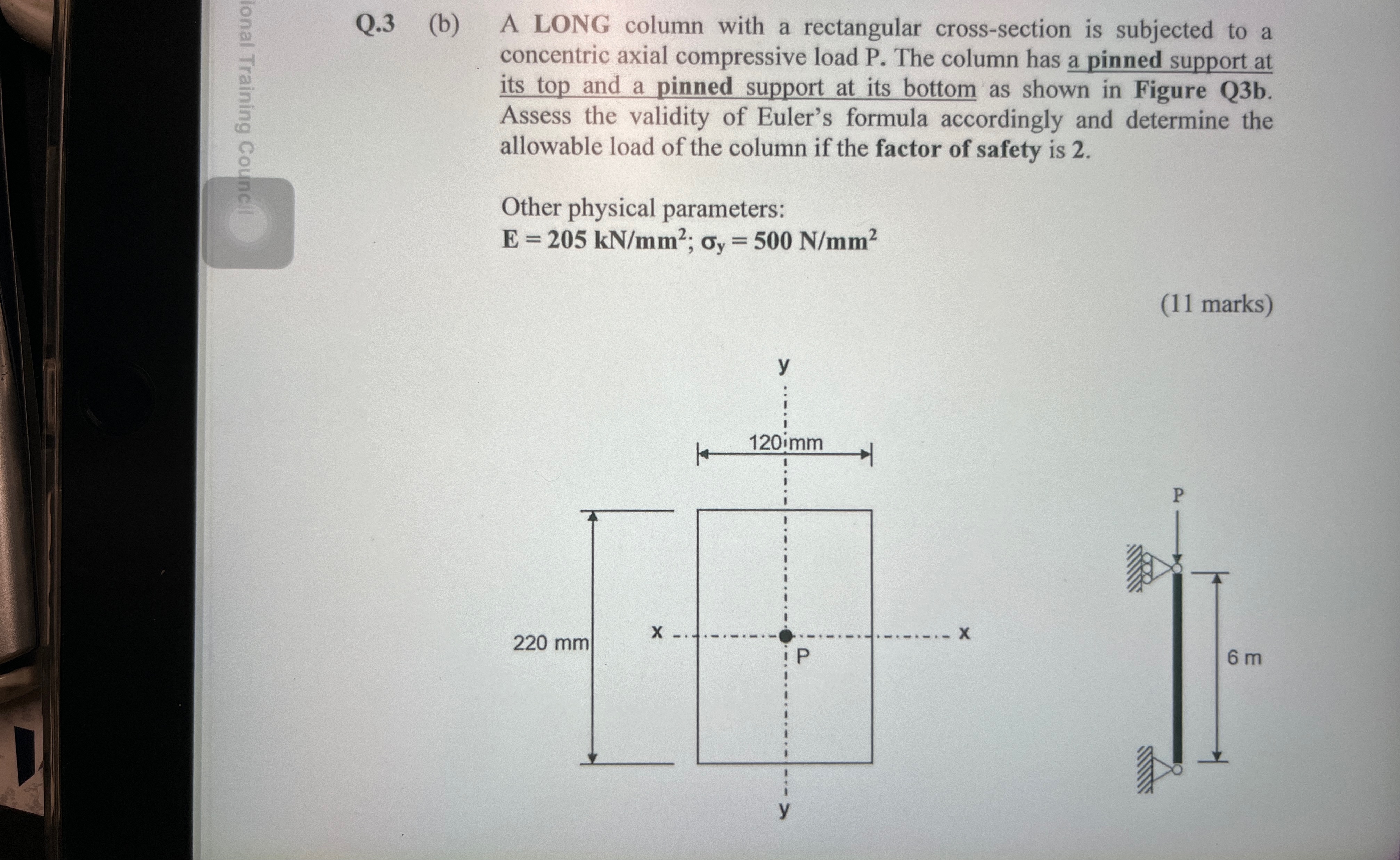 Q . 3 ( b ) A LONG column with a rectangular