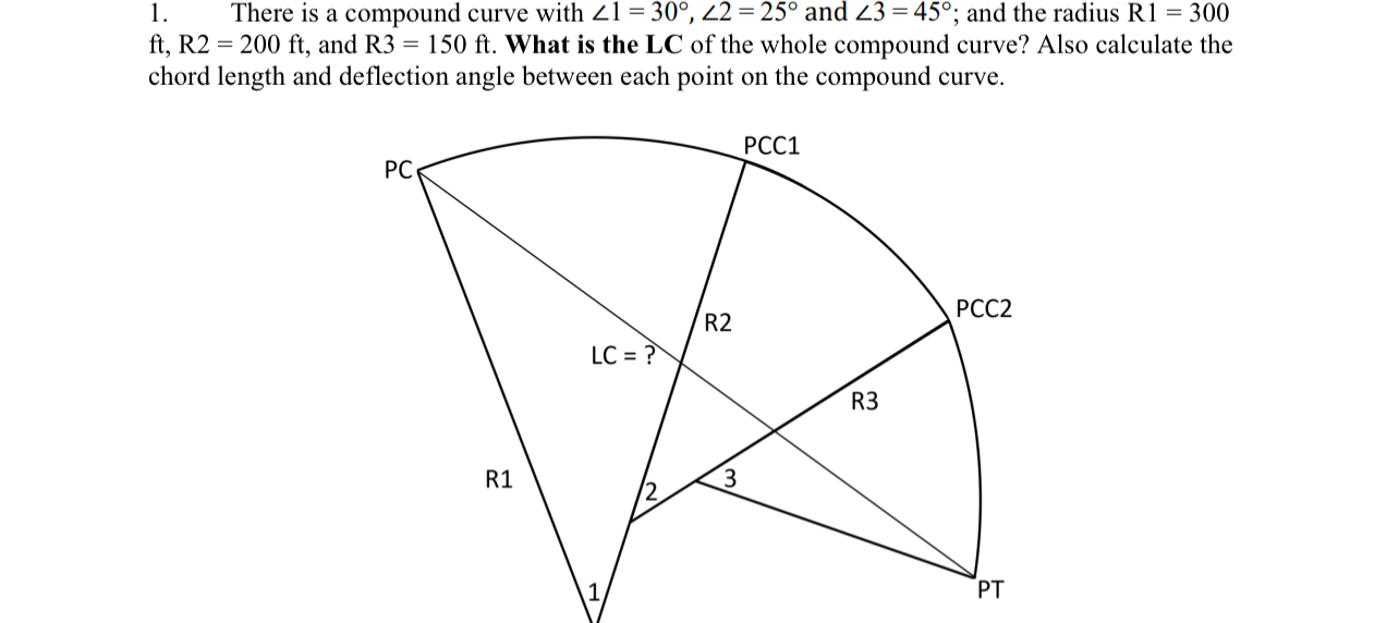 There is a compound curve with ? ? 1 = 3 0 , ? 2