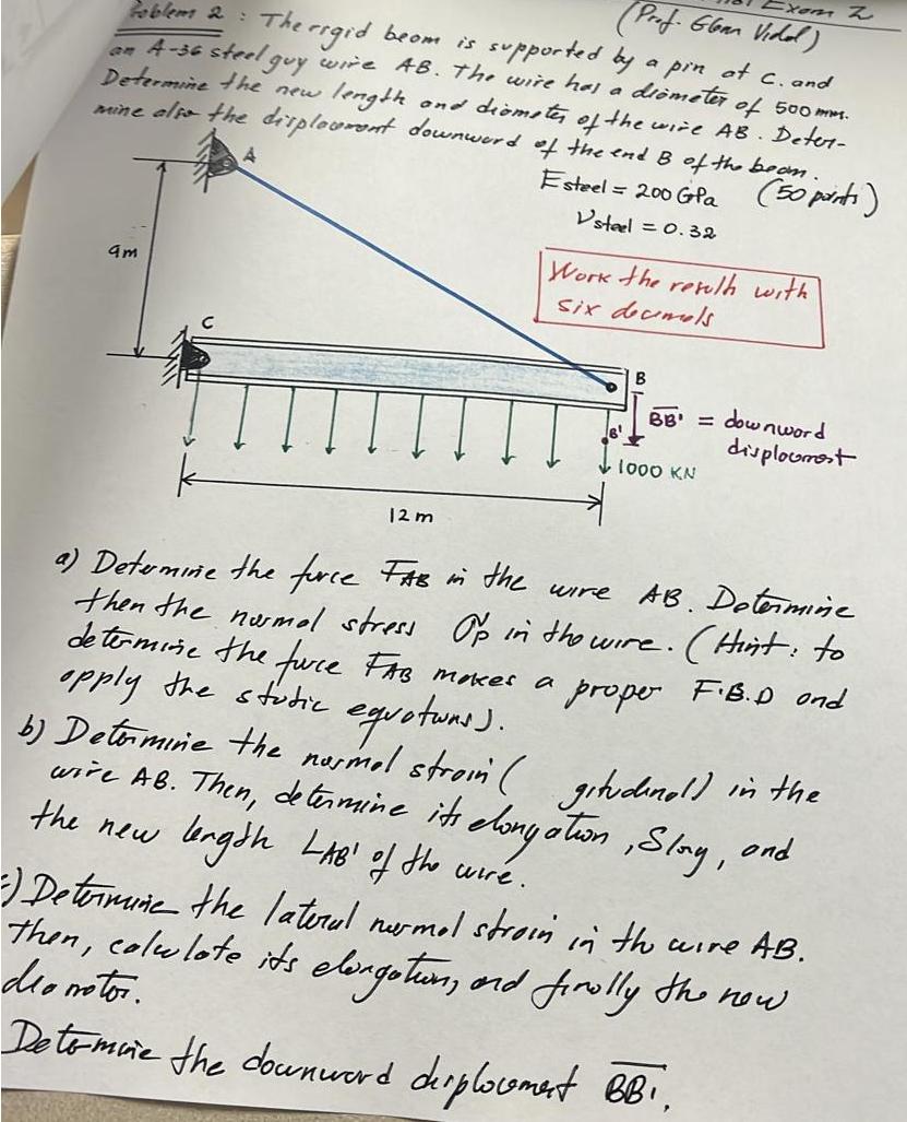 foblem 2 : The rrgid beom is suppurt an 4 - 3 6